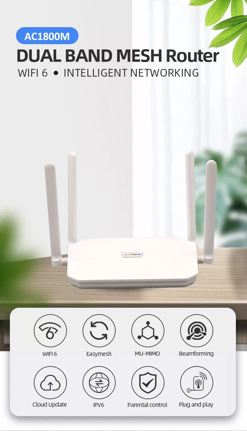 Whole-Home AC 1800mpbs WiFi6 Smart Dual-Band 802.11AC 2.4G 5g Gigabit Wireless Mesh System WiFi Router