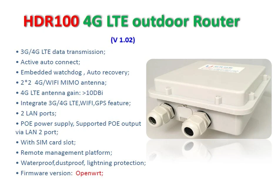 4G Lte Outdoor Router, Waterproof CPE Support Lte FDD. B2, 4, 5, 17, UMTS. 850/1900MHz